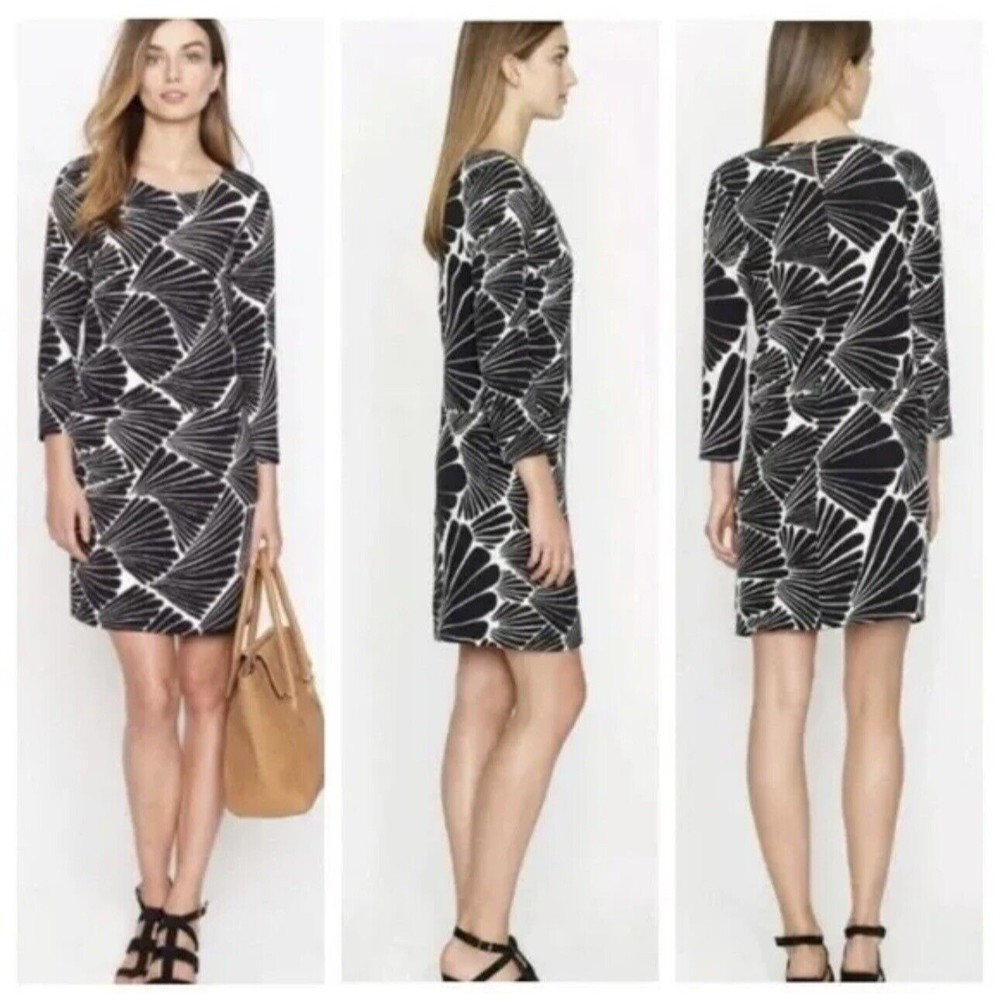 J. Crew Womens Jules Fanfare Dress Black Cream Pockets Midi Size 4 BA2439